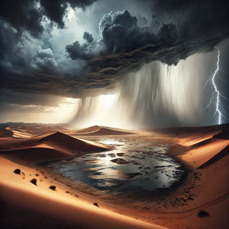 Illustrative image of stormy rains over the northwestern Sahara Desert